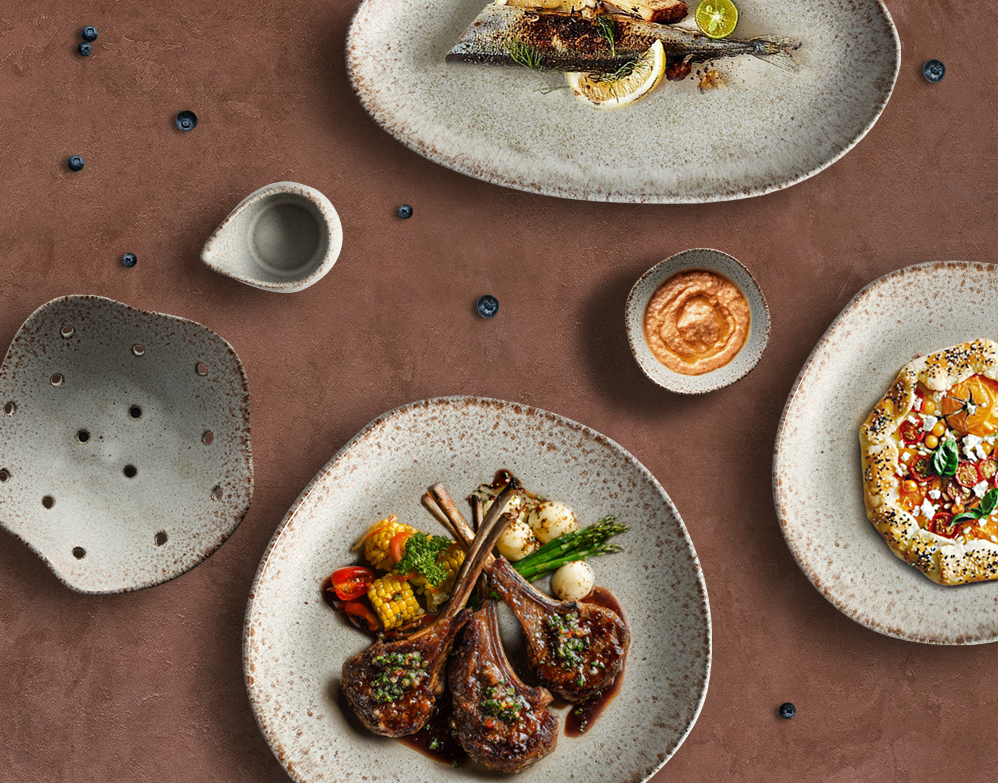 Ceramicium Desert Nomad Collection ceramic dinnerware – deep brown and grey earthy glazes with bold geometric forms