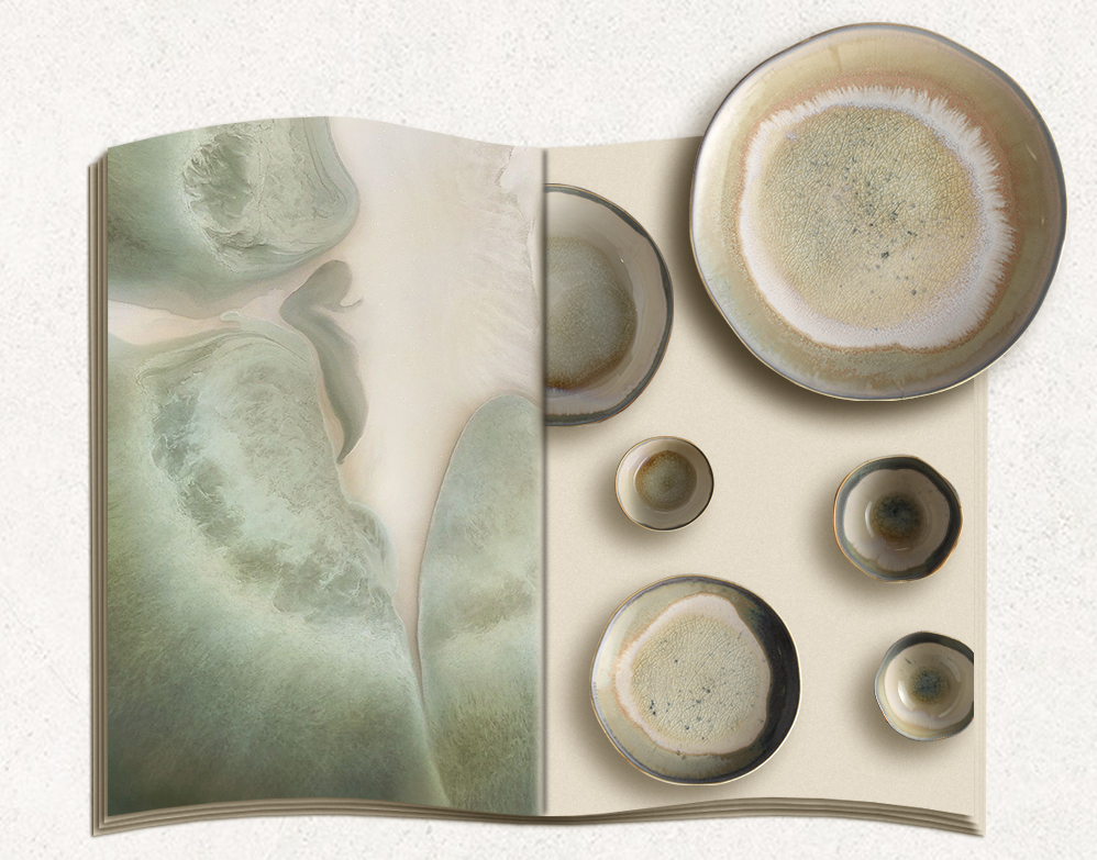 Ceramicium Dune Scape ceramic dinnerware set – warm beige and sandstone gradient inspired by wind-swept desert dunes